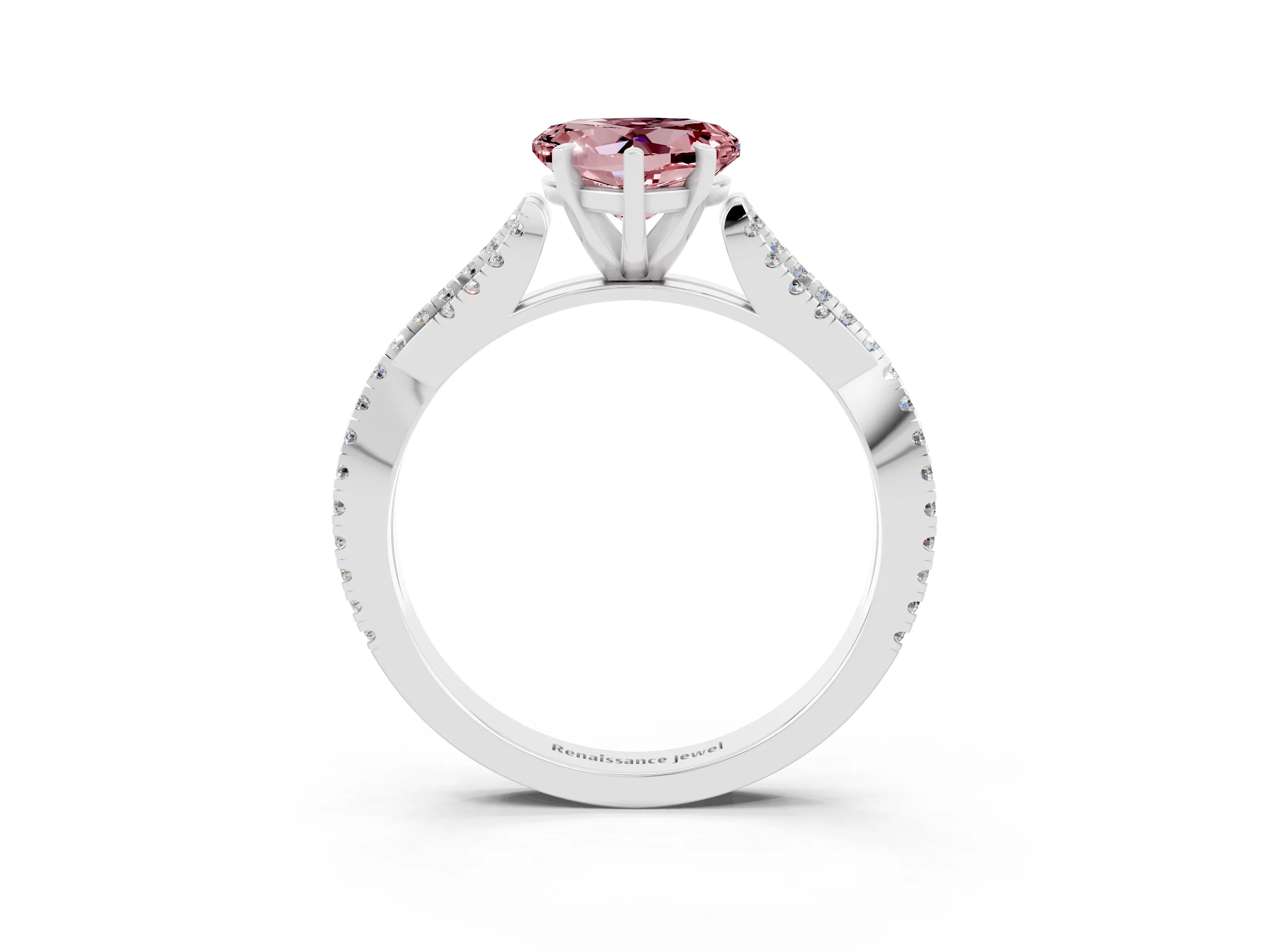 White gold Heart Cut Morganite Solitaire Engagement Ring with Twisted Pavé Band and Four-Prong Setting_15