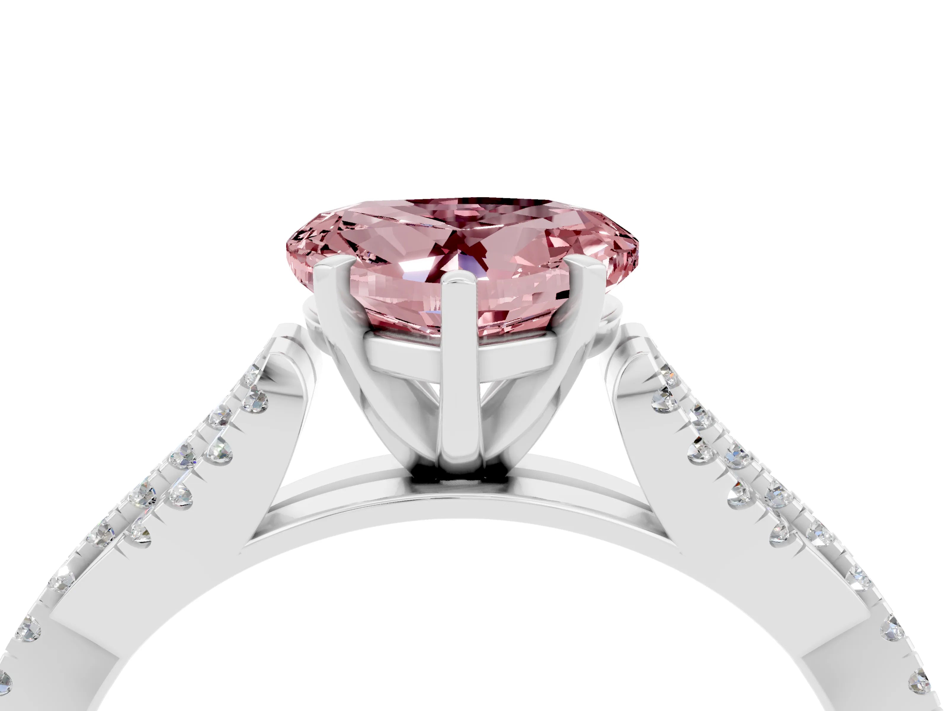 White gold Heart Cut Morganite Solitaire Engagement Ring with Twisted Pavé Band and Four-Prong Setting_16
