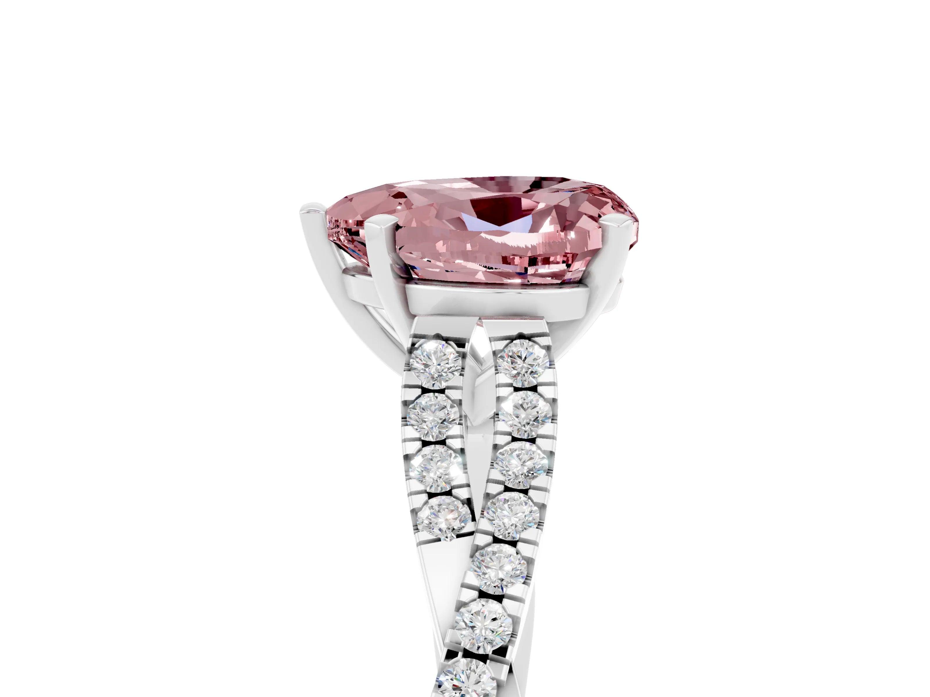 White gold Heart Cut Morganite Solitaire Engagement Ring with Twisted Pavé Band and Four-Prong Setting_17