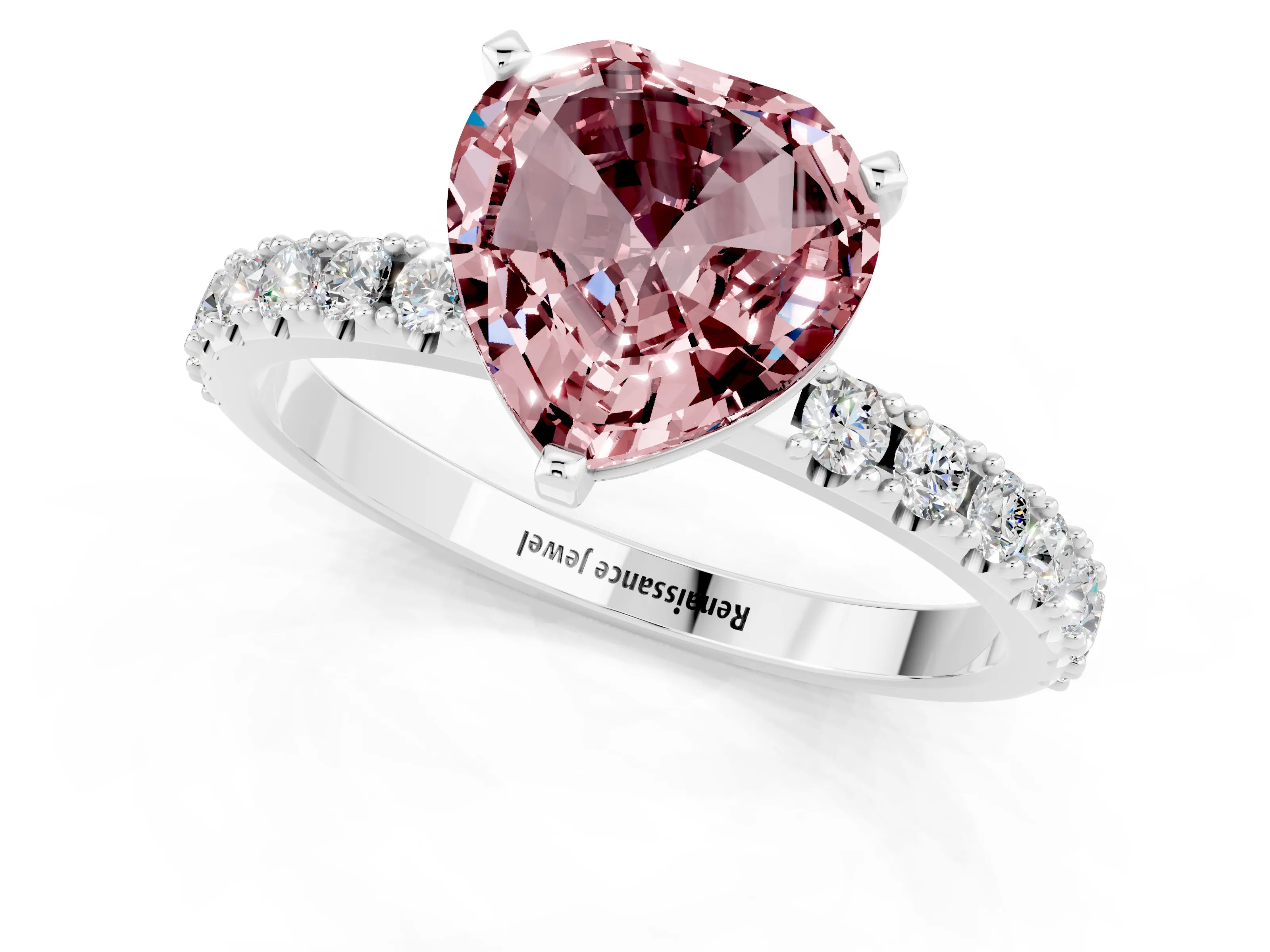 White gold Heart Cut Morganite Solitaire Pavé Band with Four-Prong Setting_1