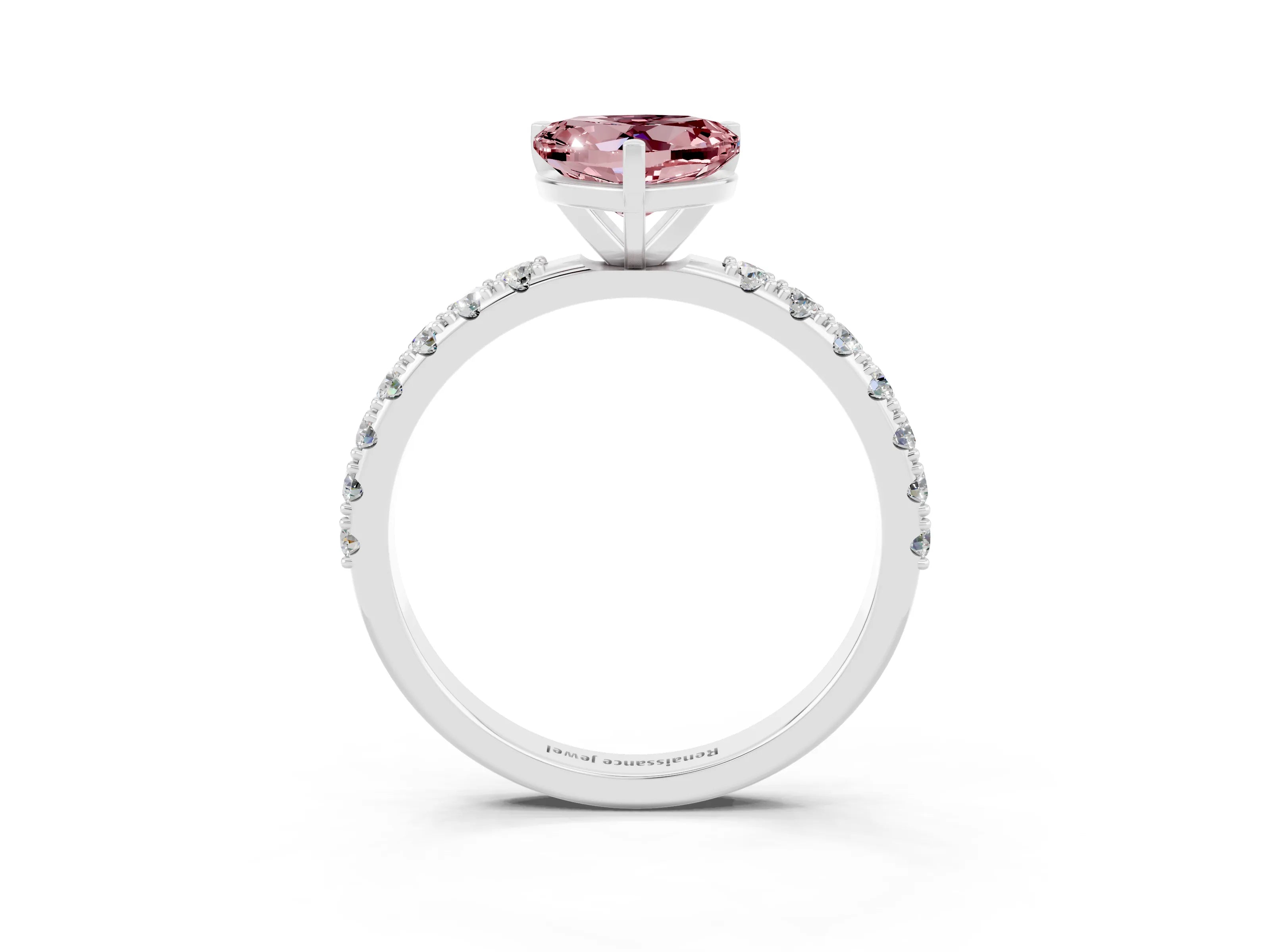White gold Heart Cut Morganite Solitaire Pavé Band with Four-Prong Setting_3