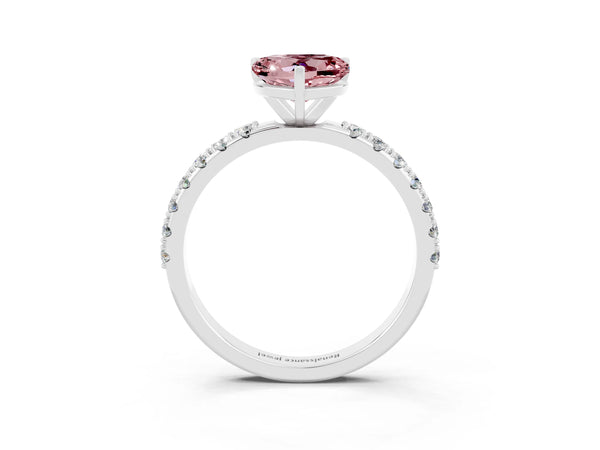 Silver Heart Cut Morganite Solitaire Pavé Band with Four-Prong Setting