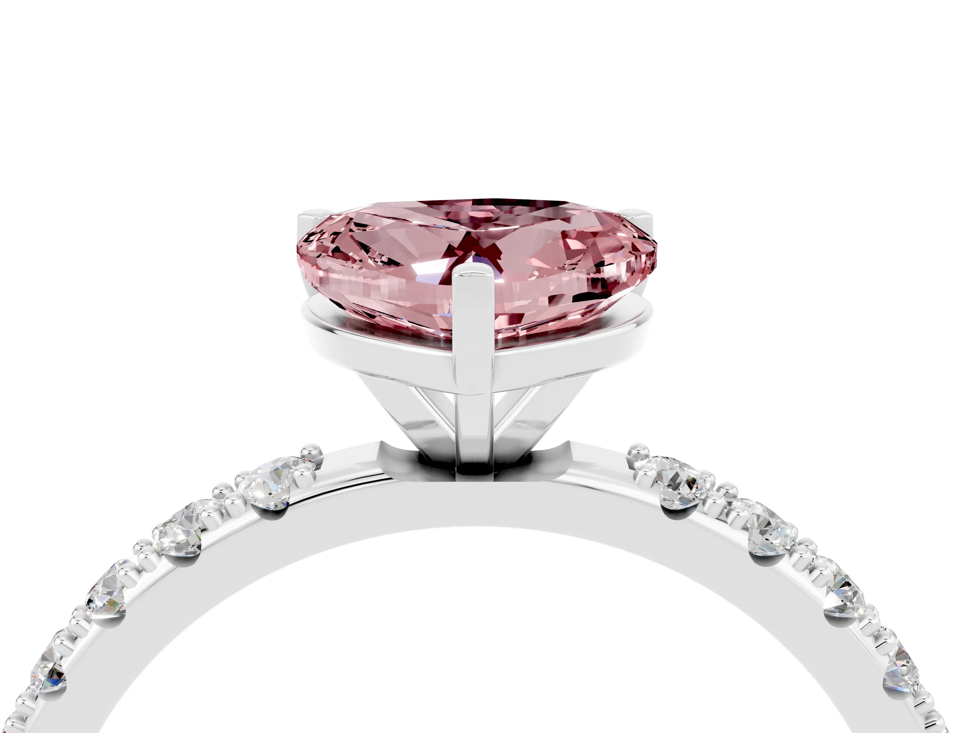 White gold Heart Cut Morganite Solitaire Pavé Band with Four-Prong Setting_4