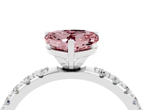 White gold Heart Cut Morganite Solitaire Pavé Band with Four-Prong Setting_4