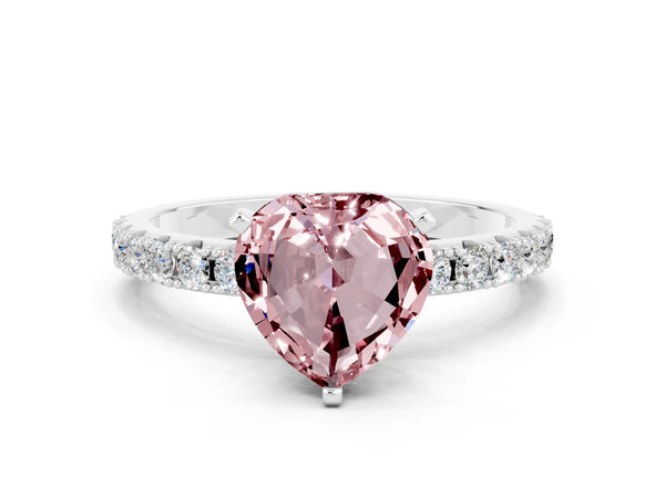 Silver Heart Cut Morganite Solitaire Pavé Band with Four-Prong Setting