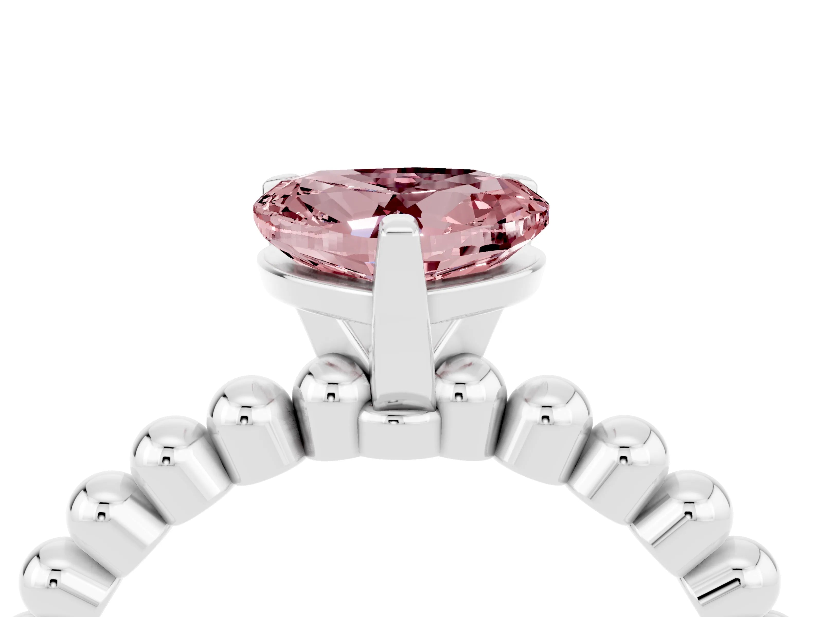 White gold Heart Cut Morganite Solitaire Ring with Beaded Band and Prong Setting_16
