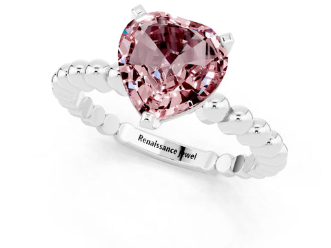 White gold Heart Cut Morganite Solitaire Ring with Beaded Band and Prong Setting_1