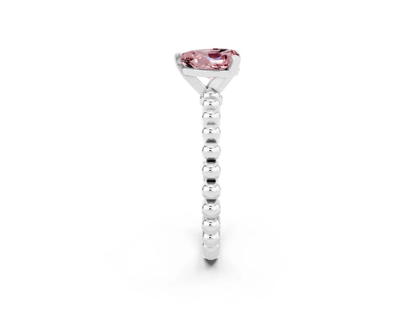 Platinum Heart Cut Morganite Solitaire Ring with Beaded Band and Prong Setting
