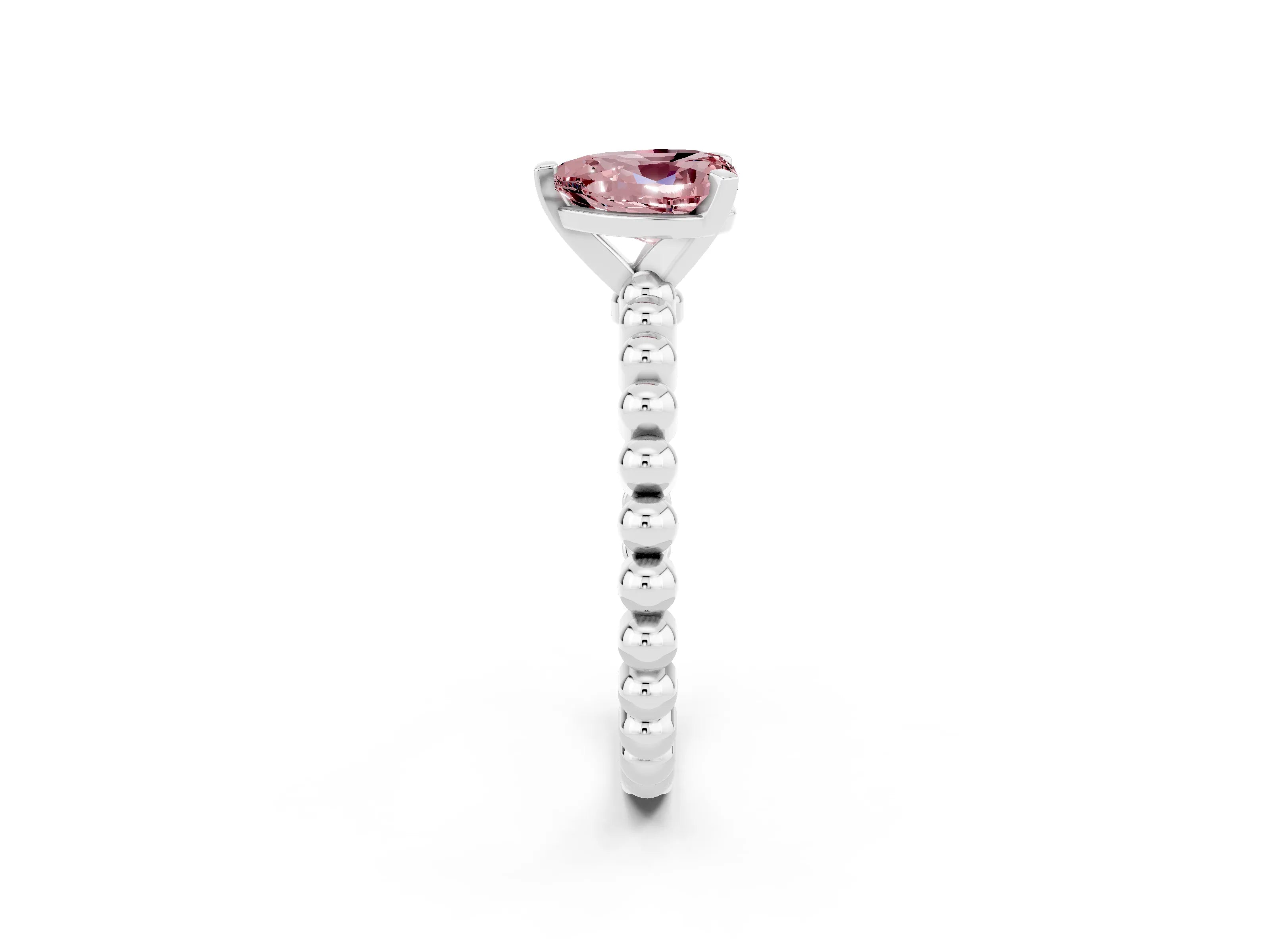 White gold Heart Cut Morganite Solitaire Ring with Beaded Band and Prong Setting_2