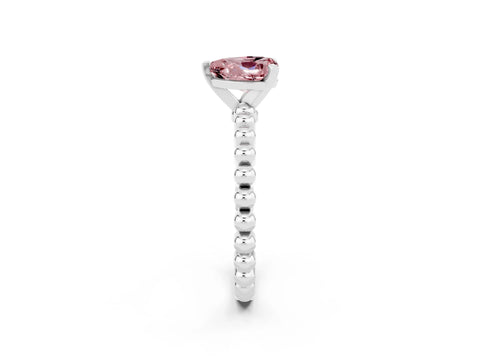 White gold Heart Cut Morganite Solitaire Ring with Beaded Band and Prong Setting_2