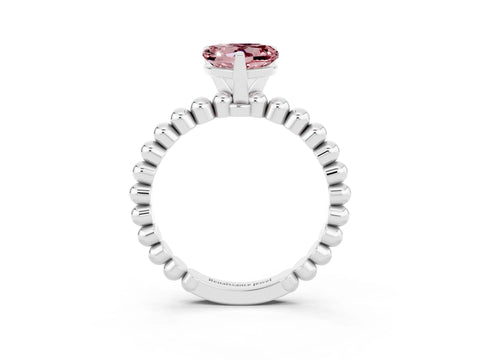 White gold Heart Cut Morganite Solitaire Ring with Beaded Band and Prong Setting_3