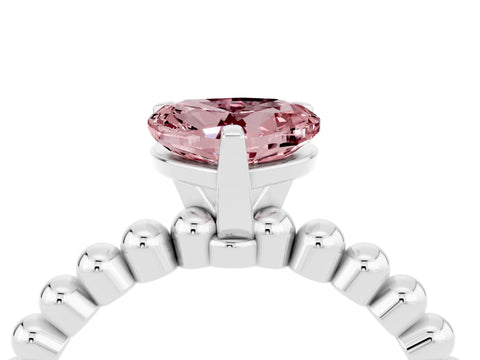 White gold Heart Cut Morganite Solitaire Ring with Beaded Band and Prong Setting_4