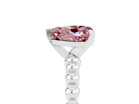 White gold Heart Cut Morganite Solitaire Ring with Beaded Band and Prong Setting_5