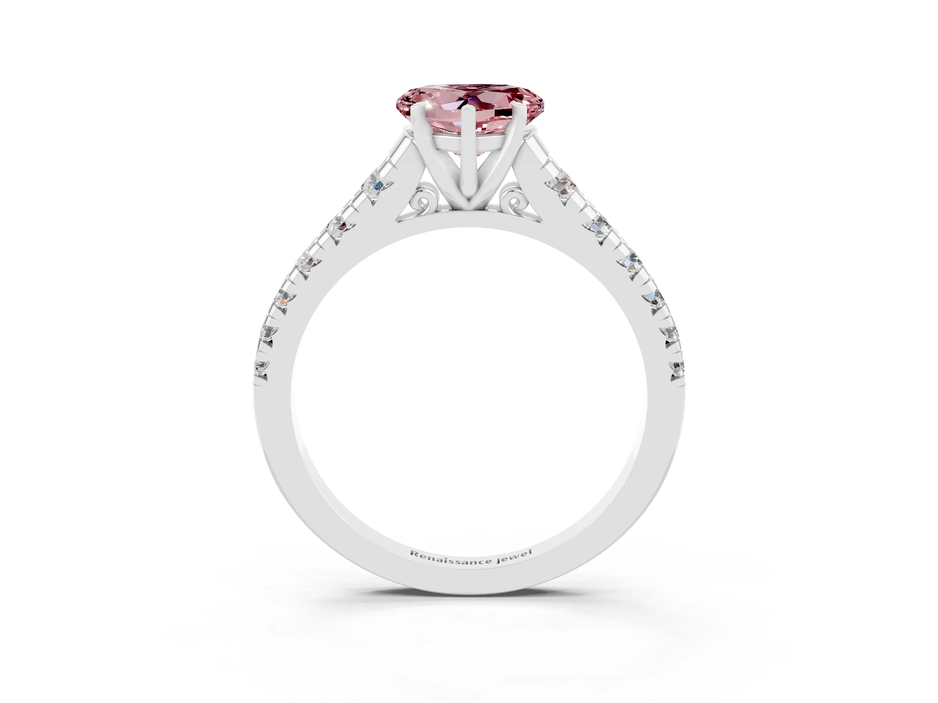 White gold Heart Cut Morganite Solitaire Ring with Cathedral Setting and Pavé Band_3