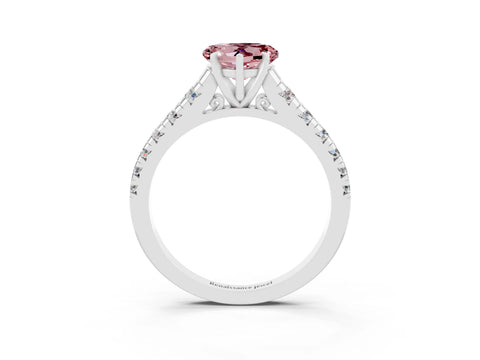 White gold Heart Cut Morganite Solitaire Ring with Cathedral Setting and Pavé Band_3