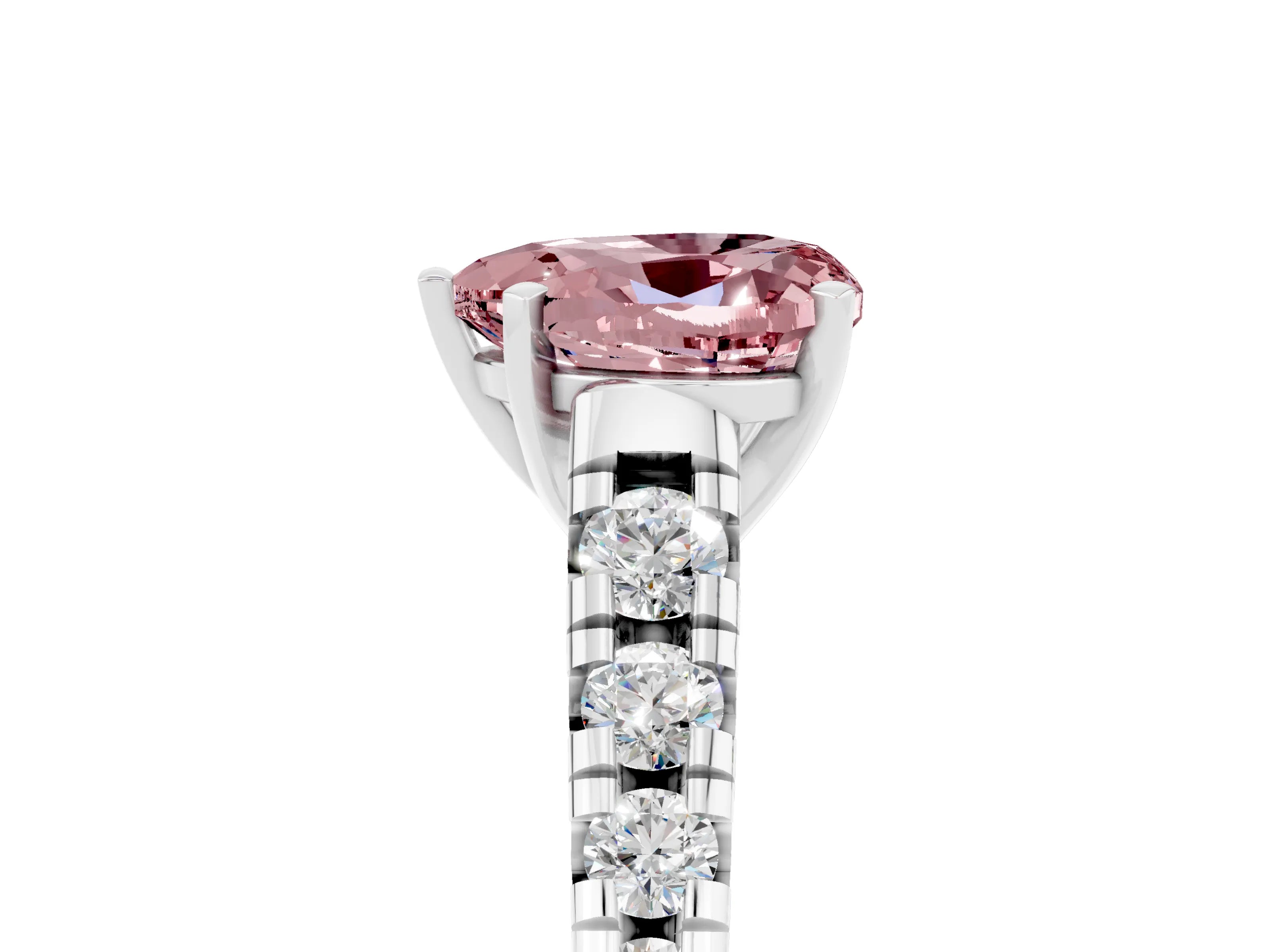 White gold Heart Cut Morganite Solitaire Ring with Cathedral Setting and Pavé Band_5