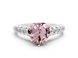 White gold Heart Cut Morganite Solitaire Ring with Cathedral Setting and Pavé Band