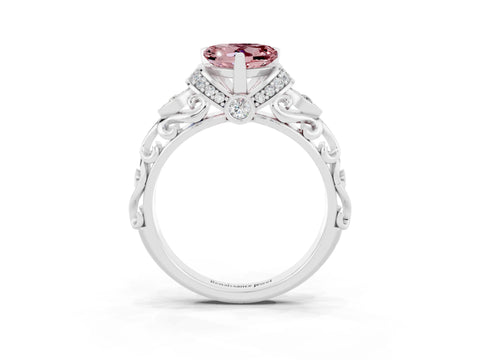 White gold Heart Cut Morganite Solitaire Ring with Filigree Band and Four-Prong Setting_27