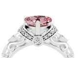 White gold Heart Cut Morganite Solitaire Ring with Filigree Band and Four-Prong Setting_28