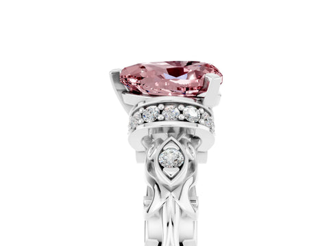 White gold Heart Cut Morganite Solitaire Ring with Filigree Band and Four-Prong Setting_29