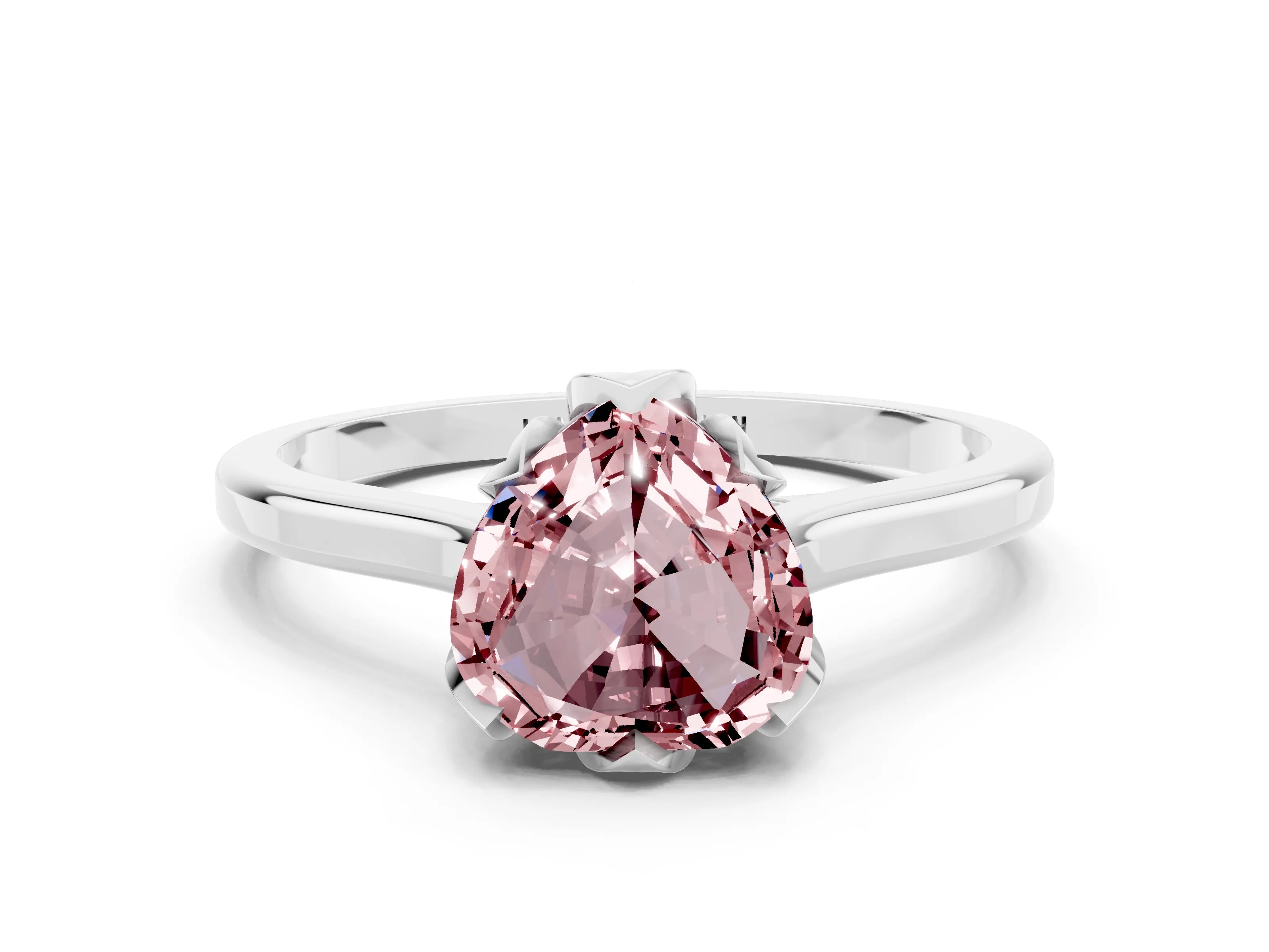 White gold Heart Cut Morganite Solitaire Ring with Flower Prong Setting and Classic Band_12