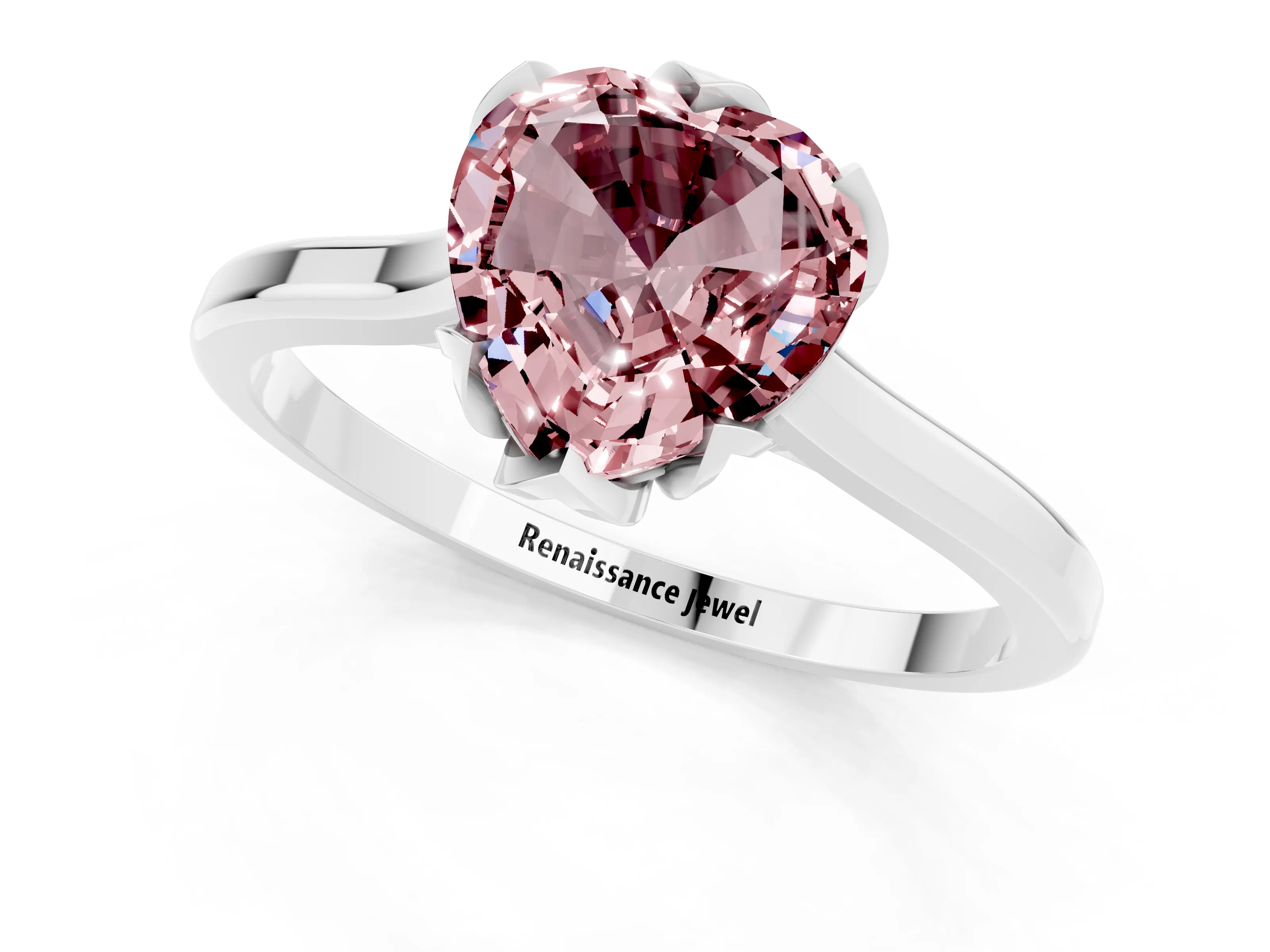 White gold Heart Cut Morganite Solitaire Ring with Flower Prong Setting and Classic Band_13