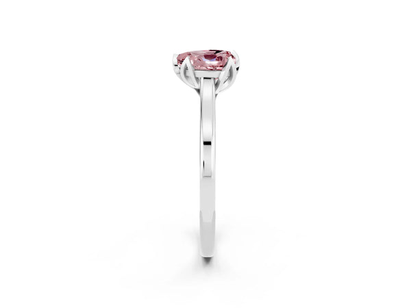 Platinum Heart Cut Morganite Solitaire Ring with Flower Prong Setting and Classic Band