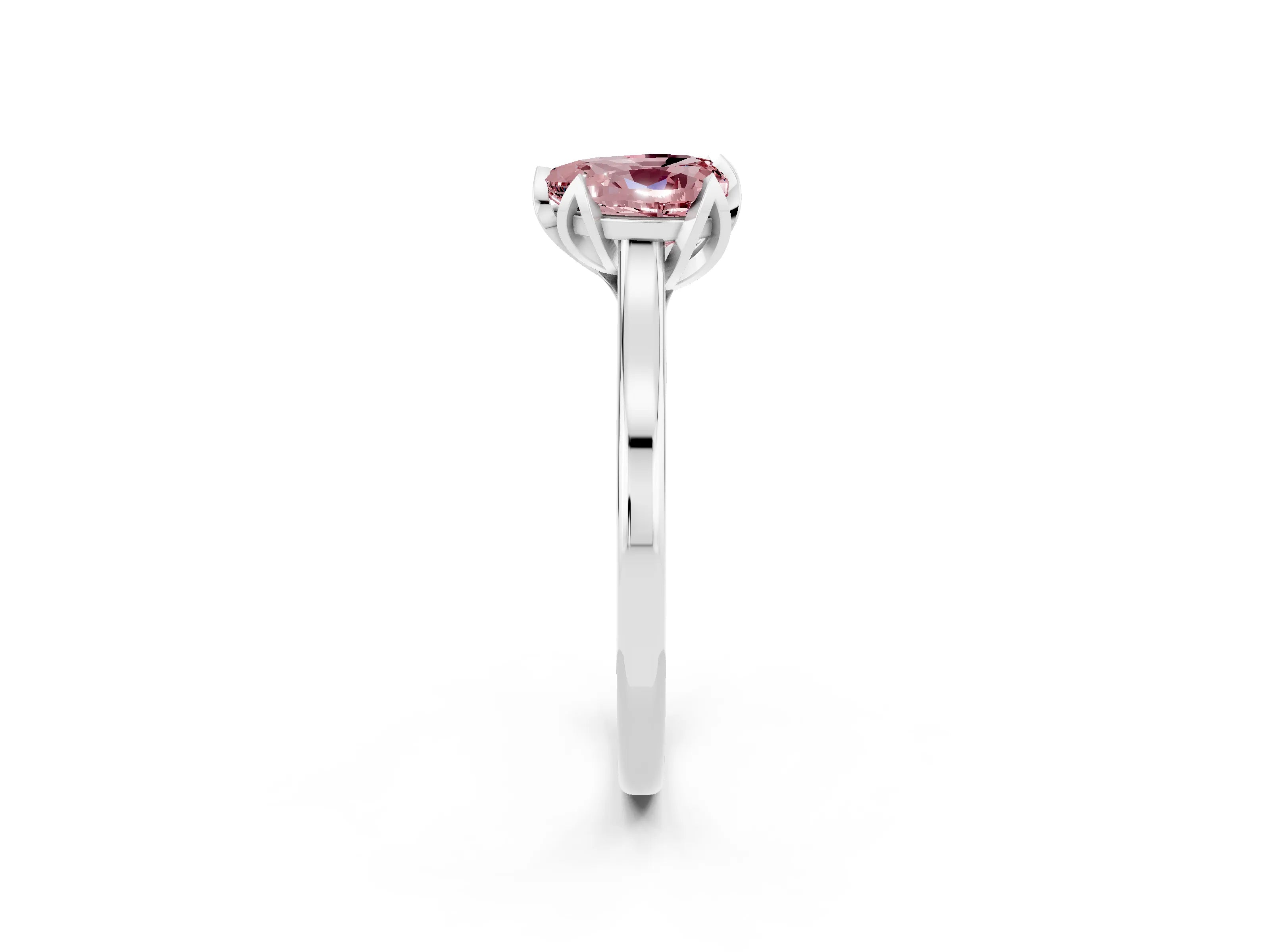 White gold Heart Cut Morganite Solitaire Ring with Flower Prong Setting and Classic Band_14