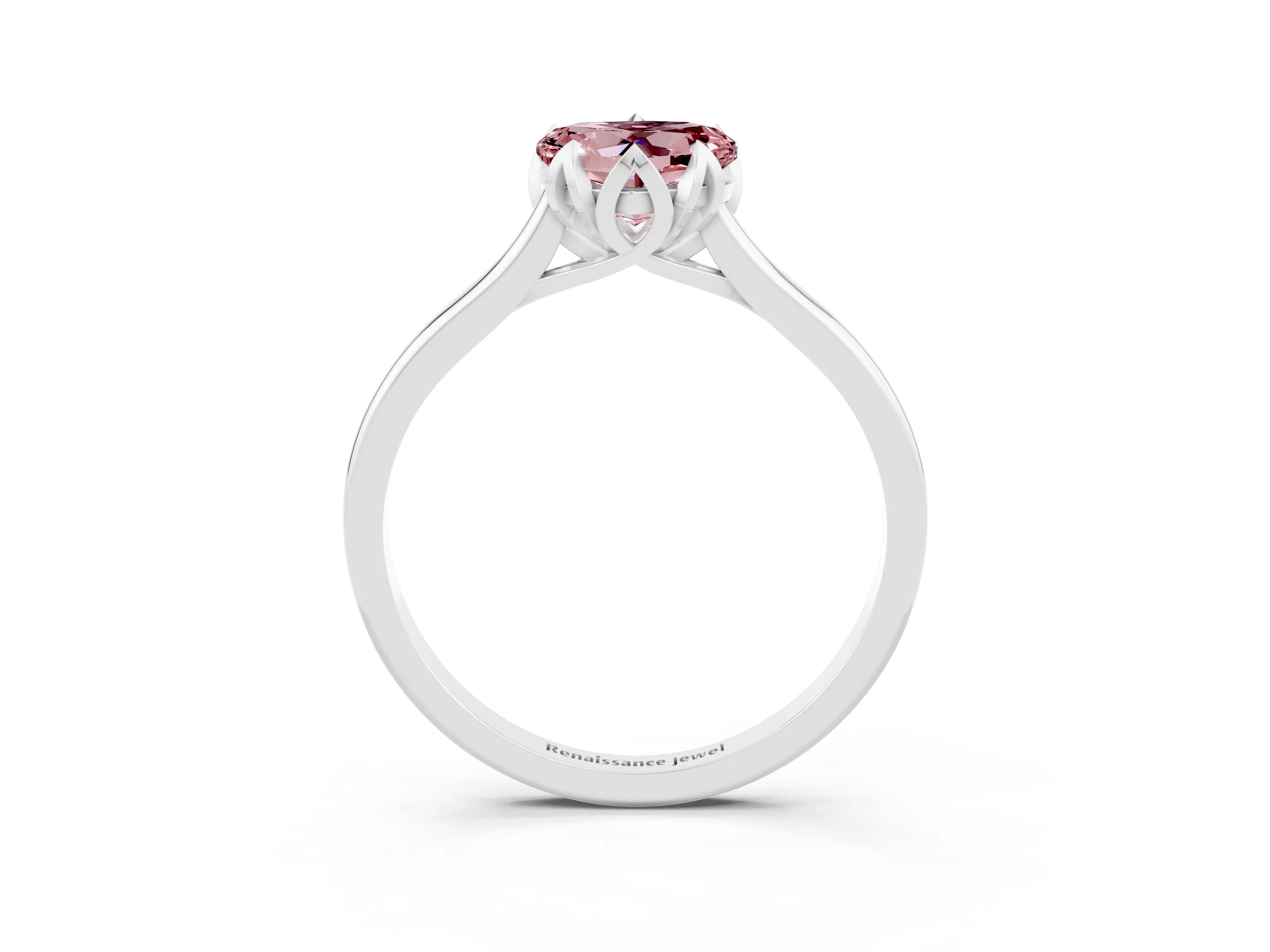 White gold Heart Cut Morganite Solitaire Ring with Flower Prong Setting and Classic Band_15