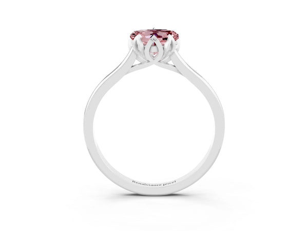 White gold Heart Cut Morganite Solitaire Ring with Flower Prong Setting and Classic Band