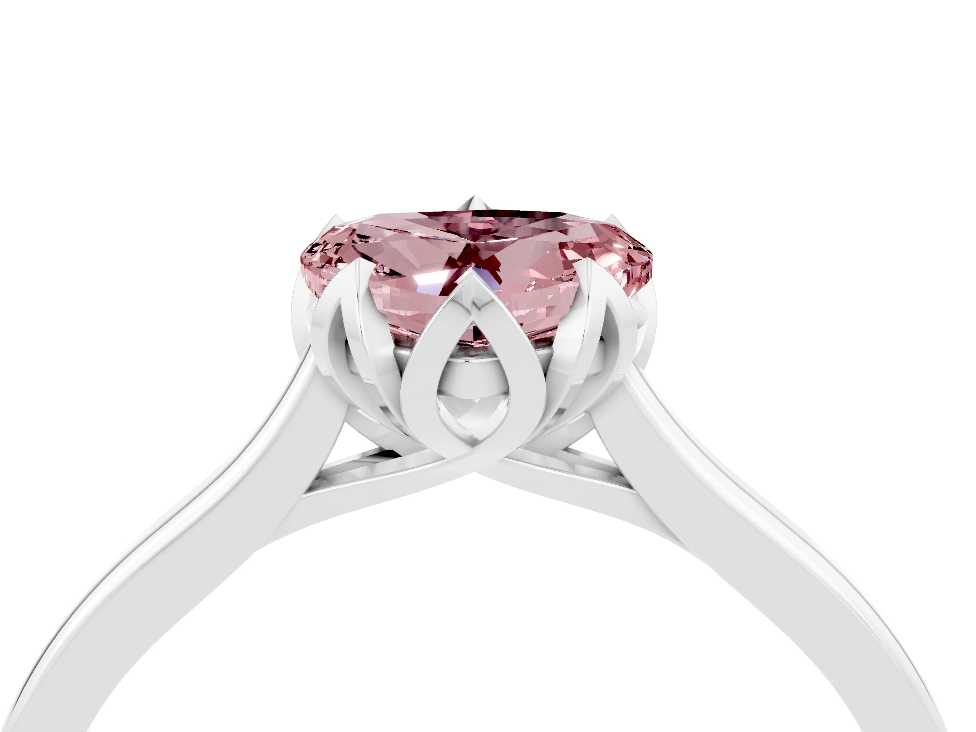 White gold Heart Cut Morganite Solitaire Ring with Flower Prong Setting and Classic Band_16