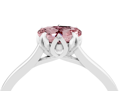 White gold Heart Cut Morganite Solitaire Ring with Flower Prong Setting and Classic Band_16