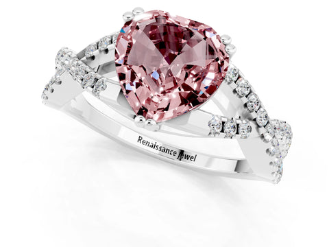 White gold Heart Cut Morganite Solitaire Ring with Four-Prong Setting and Twisted Pavé Band_1