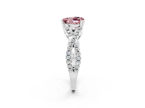 White gold Heart Cut Morganite Solitaire Ring with Four-Prong Setting and Twisted Pavé Band_2