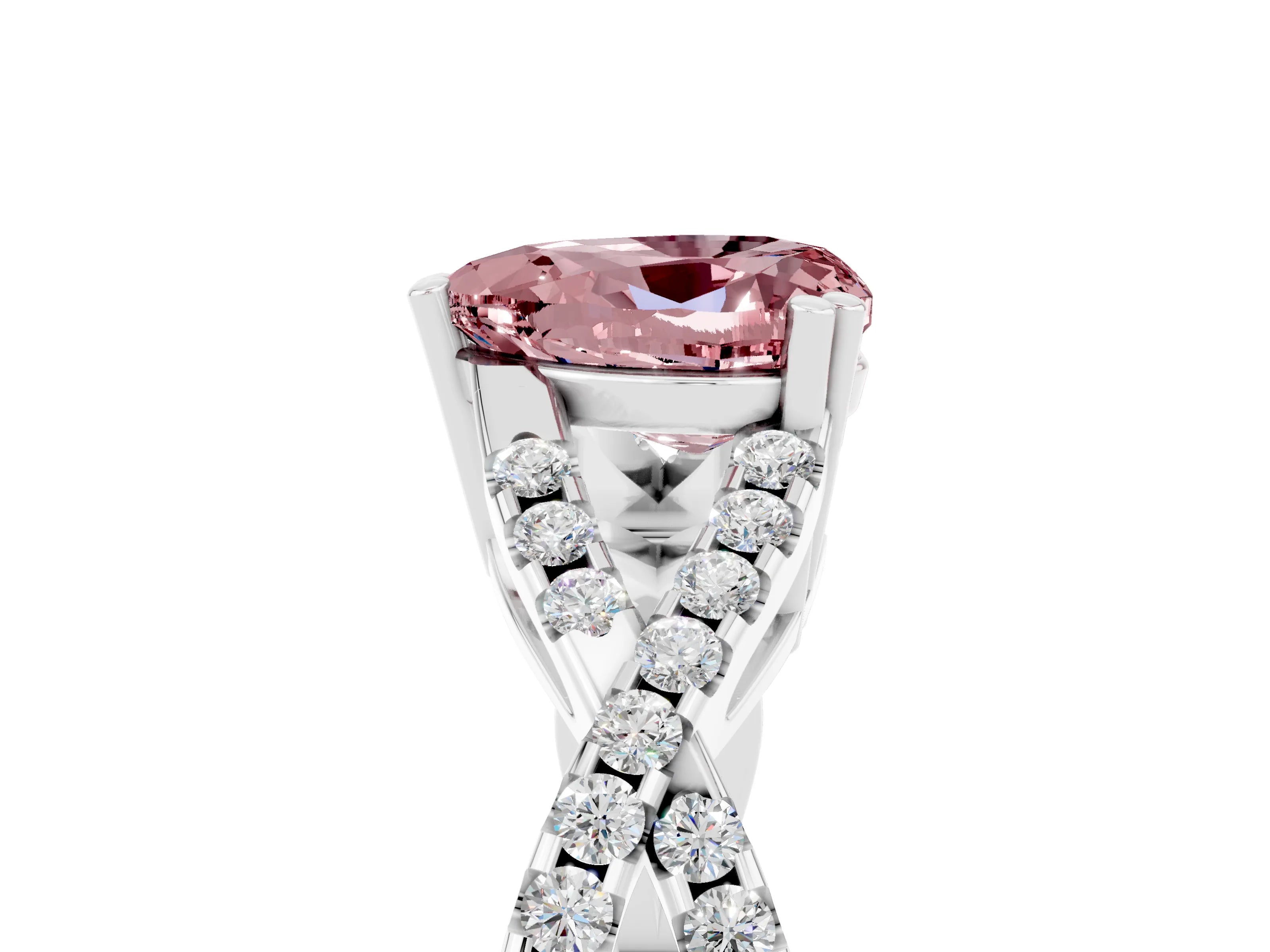 White gold Heart Cut Morganite Solitaire Ring with Four-Prong Setting and Twisted Pavé Band_5