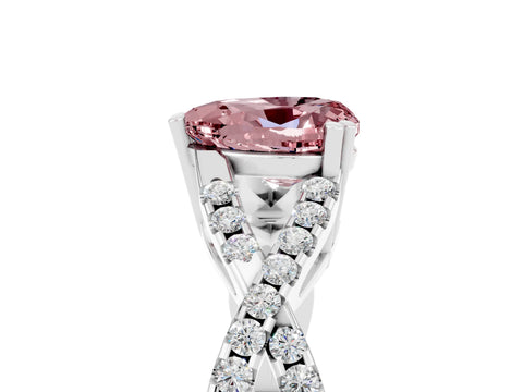 White gold Heart Cut Morganite Solitaire Ring with Four-Prong Setting and Twisted Pavé Band_5