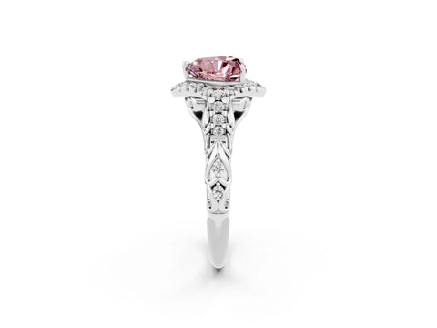 White gold Heart Cut Morganite Solitaire Ring with Hidden Halo and Pavé Band_14
