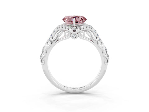 White gold Heart Cut Morganite Solitaire Ring with Hidden Halo and Pavé Band_15