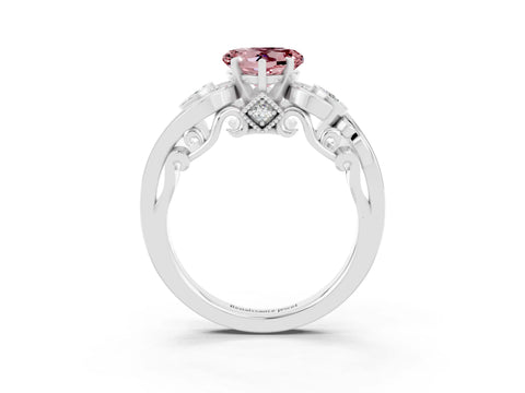 White gold Heart Cut Morganite Solitaire Ring with Milgrain Pavé Band and Four-Prong Setting_15