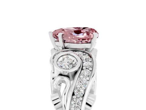 White gold Heart Cut Morganite Solitaire Ring with Milgrain Pavé Band and Four-Prong Setting_17