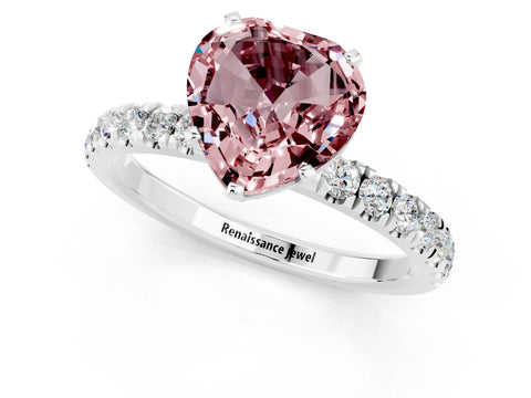 White gold Heart Cut Morganite Solitaire Ring with Pavé Accents and Four-Prong Setting_1