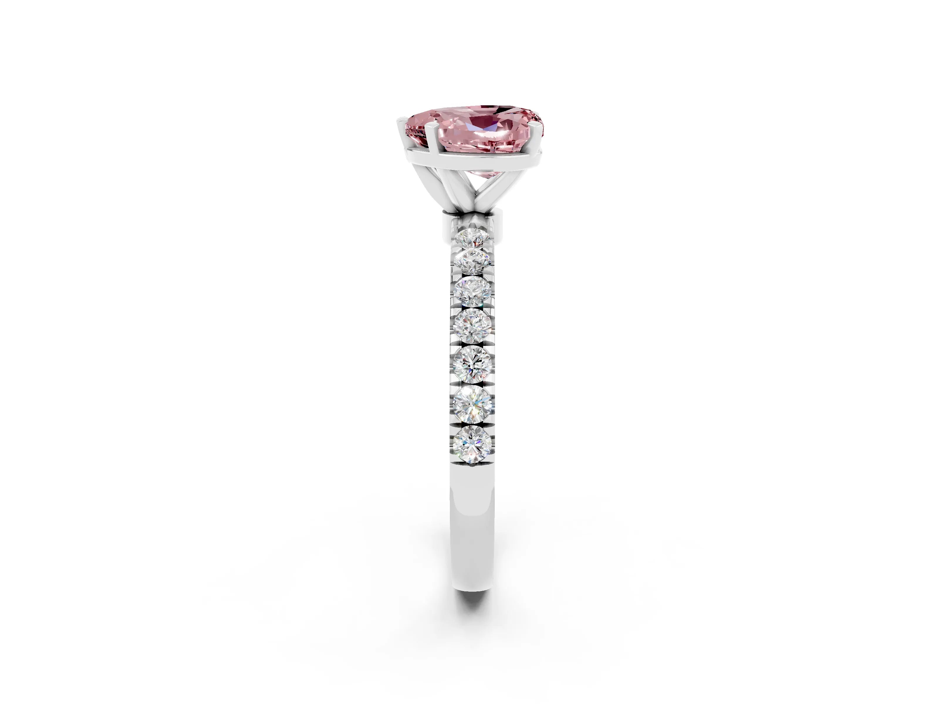 White gold Heart Cut Morganite Solitaire Ring with Pavé Accents and Four-Prong Setting_2