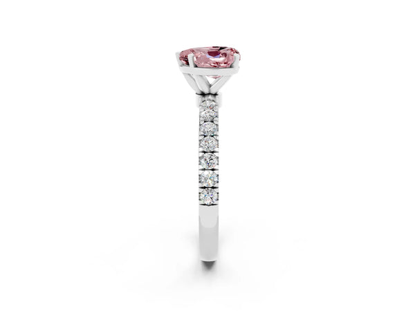 Silver Heart Cut Morganite Solitaire Ring with Pavé Accents and Four-Prong Setting