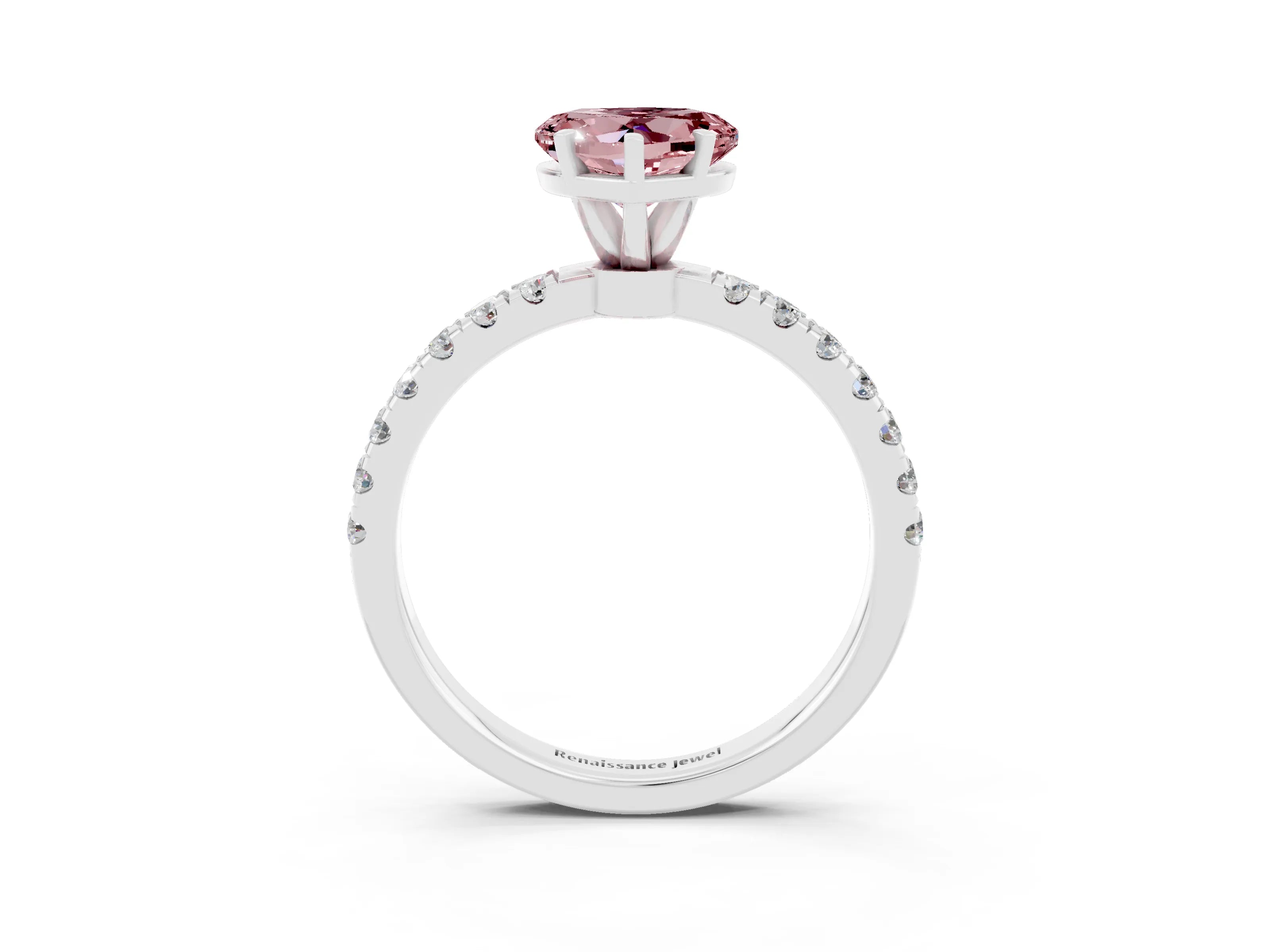 White gold Heart Cut Morganite Solitaire Ring with Pavé Accents and Four-Prong Setting_3