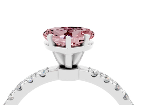 White gold Heart Cut Morganite Solitaire Ring with Pavé Accents and Four-Prong Setting_4