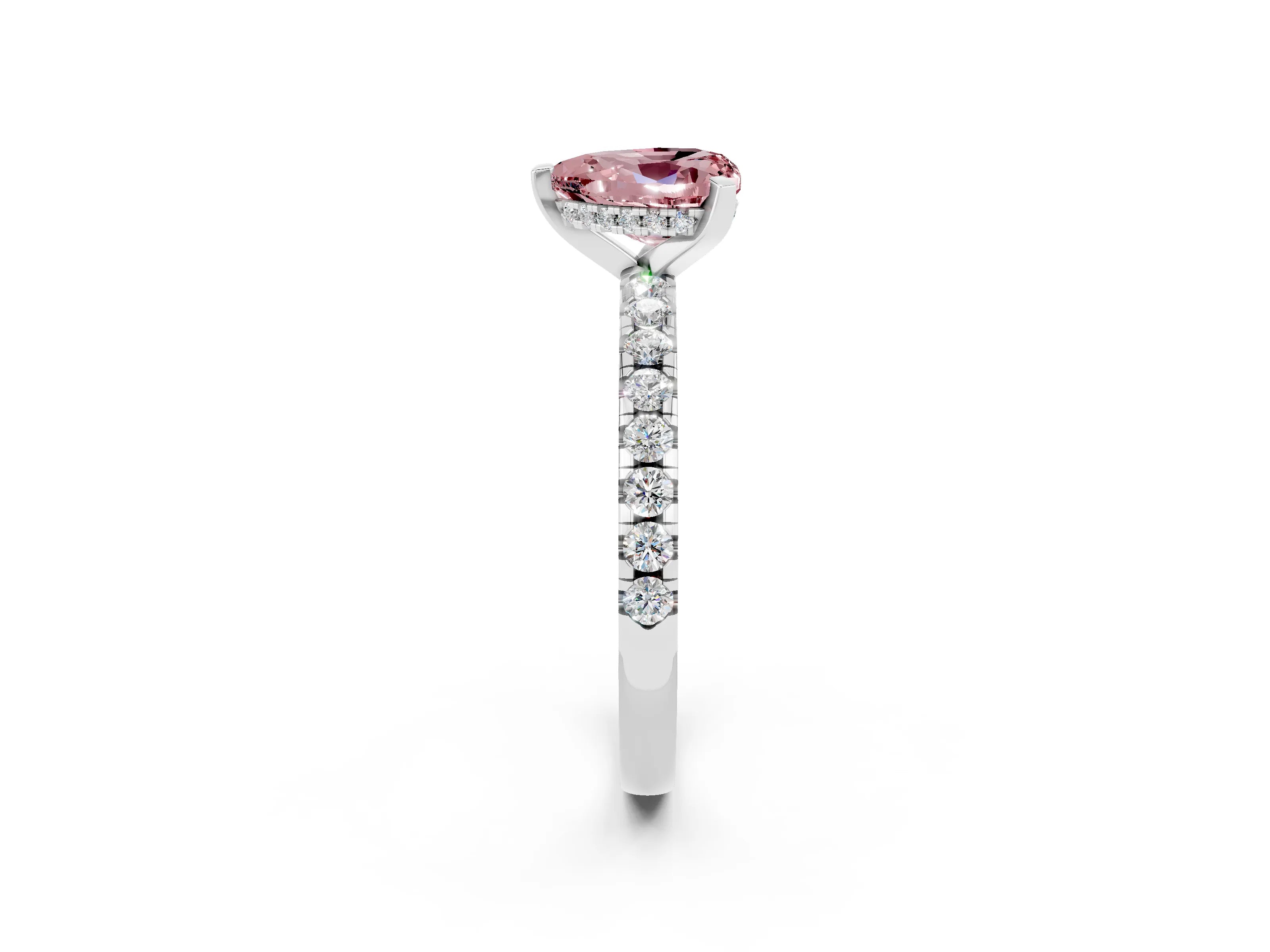 White gold Heart Cut Morganite Solitaire Ring with Pavé Band and Four-Prong Setting_26
