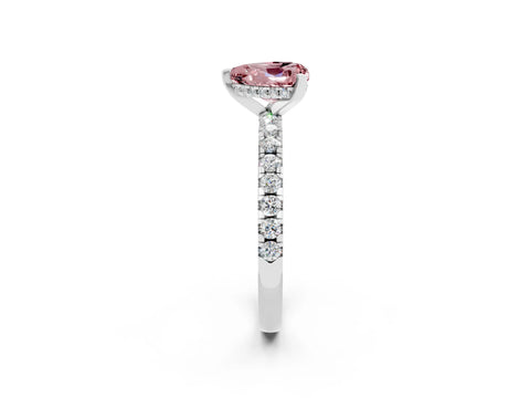 White gold Heart Cut Morganite Solitaire Ring with Pavé Band and Four-Prong Setting_26