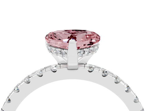 White gold Heart Cut Morganite Solitaire Ring with Pavé Band and Four-Prong Setting_28
