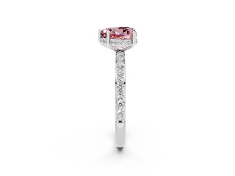 White gold Heart Cut Morganite Solitaire Ring with Pavé Band and Hidden Halo_14