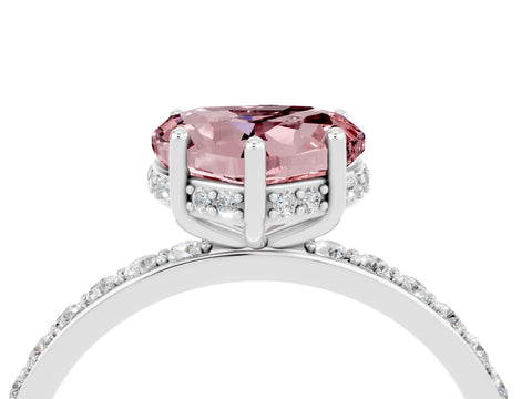 White gold Heart Cut Morganite Solitaire Ring with Pavé Band and Hidden Halo_16